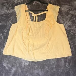 True Craft Butter Embroidered Crop Top Cotton Pleats RawEdge Cottagecore Size 2X